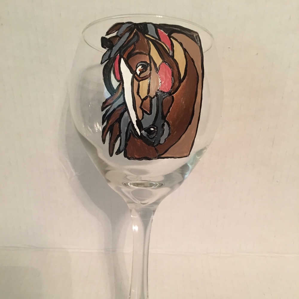 Horse Hand Painted Wine Glass